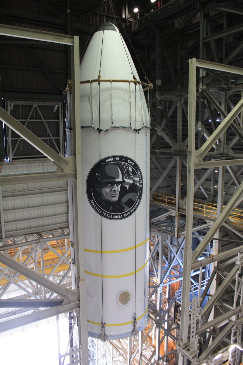 SpaceflightNow's tweet photo. United Launch Alliance recently completed a countdown dress rehearsal and stacked a classified spy satellite payload on top of a Delta 4-Heavy rocket at Vandenberg Space Force Base, California, readying the triple-body launcher for liftoff Saturday. https://t.co/Eahp3gQfHr https://t.co/A3ZeoFJMjH