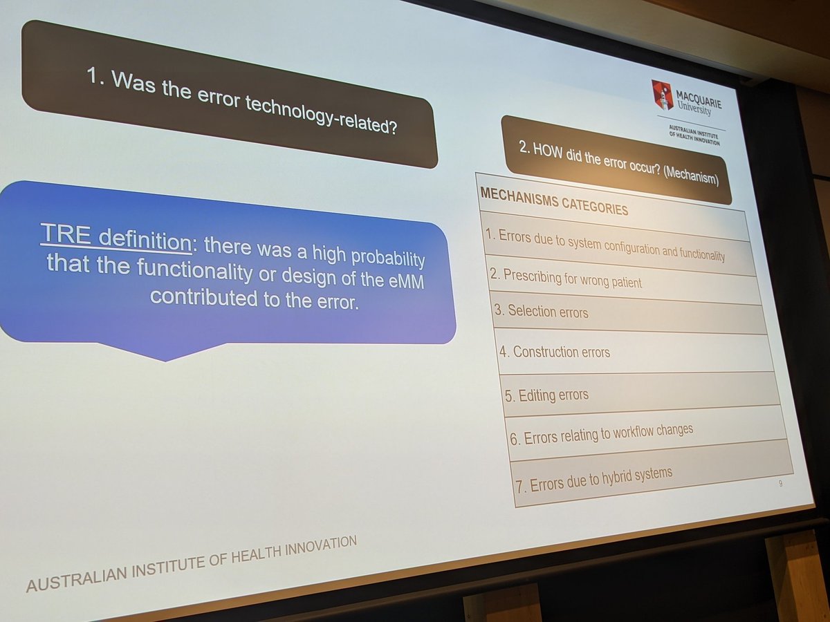AdPhaAU's tweet photo. Fantastic to hear from @magdazr and Alison Merchant from @AIHI_MQ on important role of #HospitalPharmacists to detect and evaluate tech-related medication errors, and how these errors manifest. #MedSafetyMQ #SHPAeMM #SHPAMedSafety Lots of discussion on human factors & behaviour https://t.co/Rj2DvAA5ps