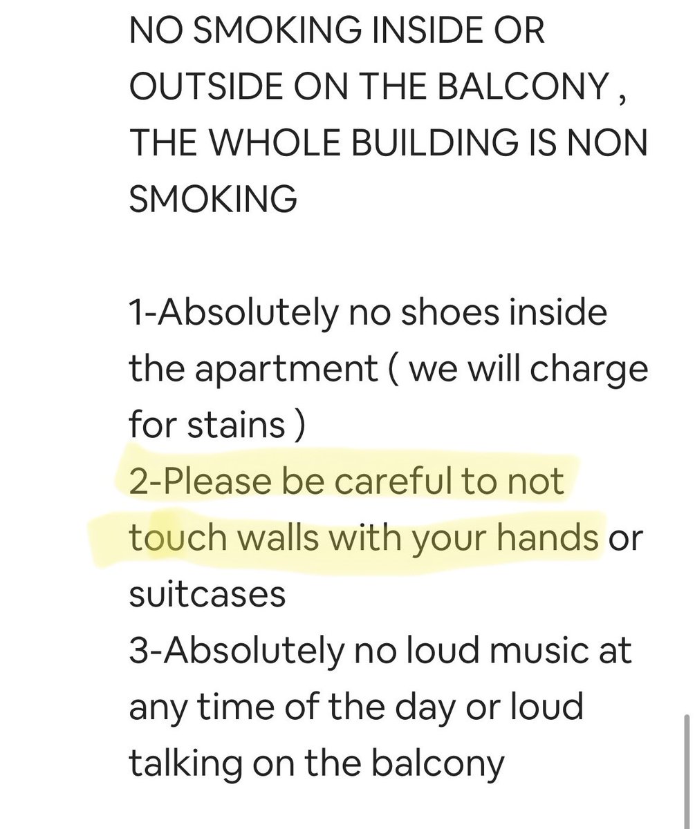 DylanCauchon's tweet photo. I’ve seen a lot of ridiculous #airbnb check-in instructions but have never been told not to touch the walls. https://t.co/lTpRm64lwQ