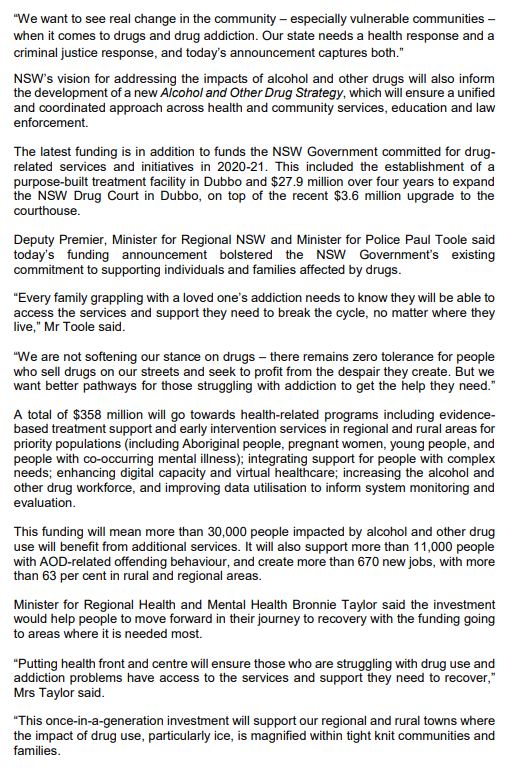 The NSW Government has refused to decriminalise low-level use of illicit drugs as recommended by the ice inquiry which handed down its findings more than two years ago. It has accepted 86 and noted 14 of the 109 recommendations