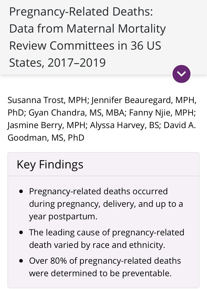 Pregnancy-Related Deaths:
Data from Maternal Mortality Review Committees in 36 States, 2017-2019

🔑 Over 80% of pregnancy-related deaths were determined to be preventable.

#CardioObstetrics <a href="/CDCgov/">CDC</a> 
cdc.gov/reproductivehe…