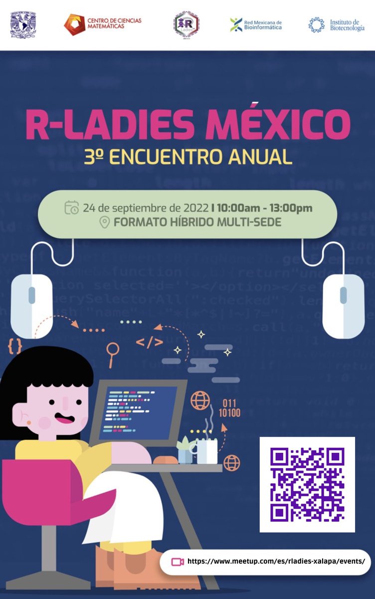 RLadiesXalapa's tweet photo. #RLadies | El próximo 24 de septiembre se llevará a cabo el 3er. Encuentro Nacional de R-Ladies 👩🏻‍💻🇲🇽

📍Formato Híbrido Multi-Sede

Talleres simultáneos (11H.):
➡️ Sintaxis de ggplot2.
➡️ Hasta el chisme tiene ciencia.
➡️ Haz tu CV automatizado en Rmarkdown.

🧵 sobre talleres ⬇️ https://t.co/IyABIYg6zE