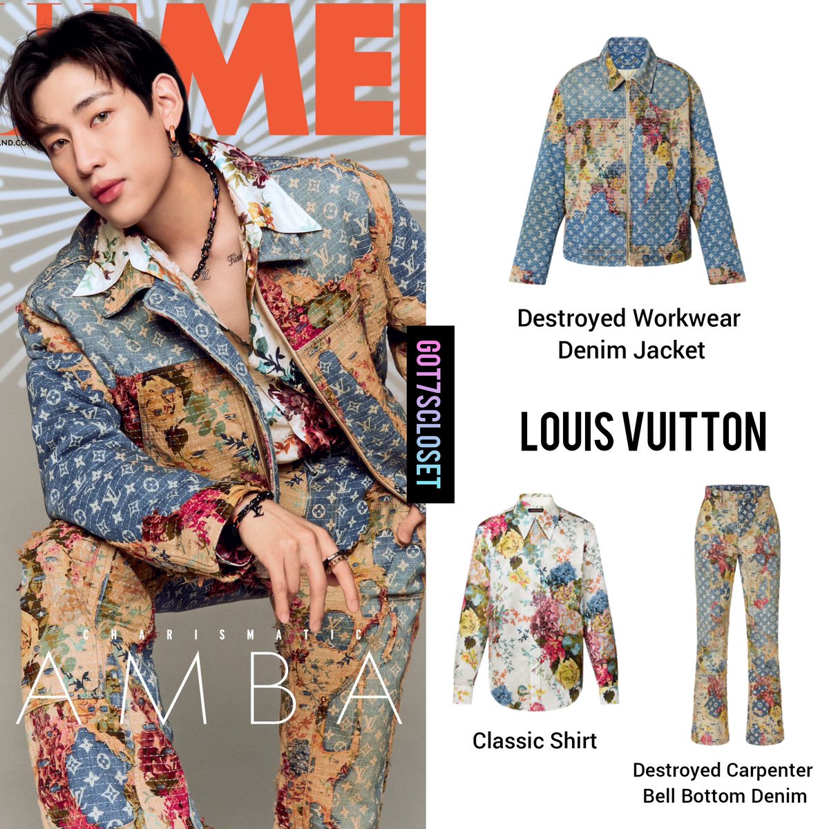 GOT7's fashion (fan account) on X: [220921] Bambam - Elle Men Thailand LOUIS  VUITTON • Destroyed Workwear Denim Jacket - $4,850 USD. • Destroyed  Carpenter Bell Bottom Denim - $4,000 USD. •