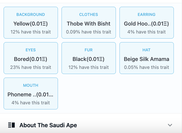SaudiApes's tweet photo. Habibi's 🇸🇦
Through the community suggestion line proposed and helped by @niftynftez, we have updated the clothing and hat name on the @SaudiApes to include more appropriate names instead of Hat1, Hat2 etc Unrugging a project is never easy but we are #Saudistrong 💚
#MAXBIDDING https://t.co/R3n4DKtCbB