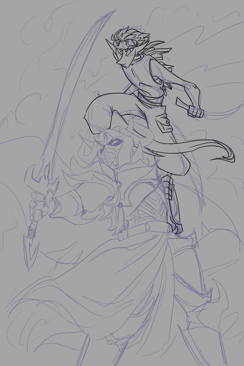 silverskye13's tweet photo. Rare WIP [for twitter] featuring Helsknight and my Hels!Tango design looking like they both rolled nat20s on a DnD intimidation check. https://t.co/o8hT7yym79