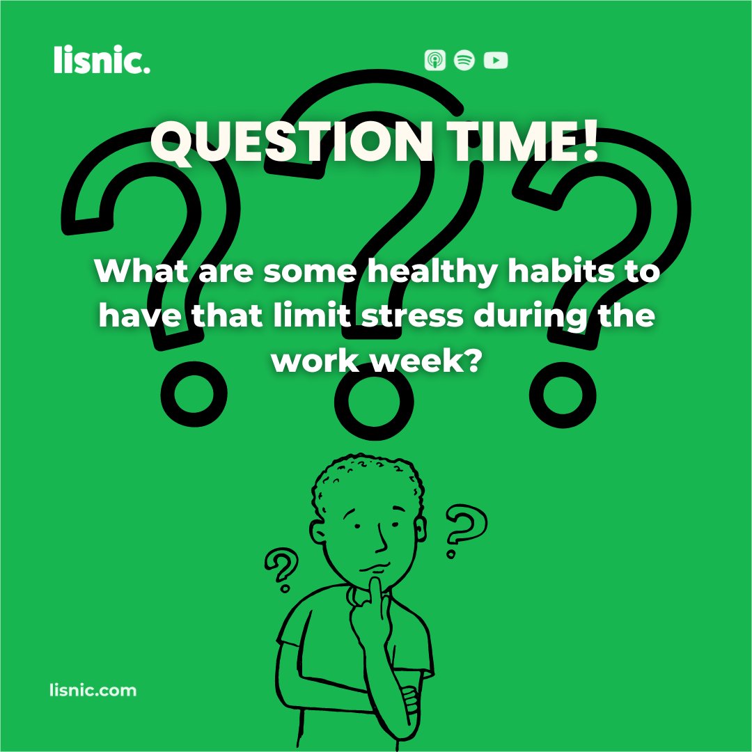 lisniclearning's tweet photo. It's that time again... for another weekly question! 

This week's question is: what are some healthy habits to have that limit stress during the work week? 

We can't wait to see the insights you all have on this! Top replies will feature in next week's #Lisnic post! https://t.co/CPIMl68QW7