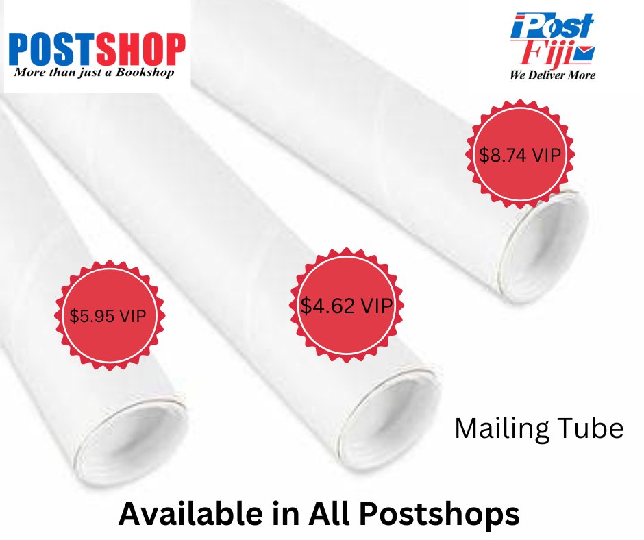 Mailing Tube: A long hollow cylinder, usually made of paper or cardboard, can be used to contain and protect large documents sent by mail. Within our Postshops, they are  listed in different sizes
1.Small-$5.95 VIP
2.Medium-$4.62 VIP 
3. Large -$8.74  VIP