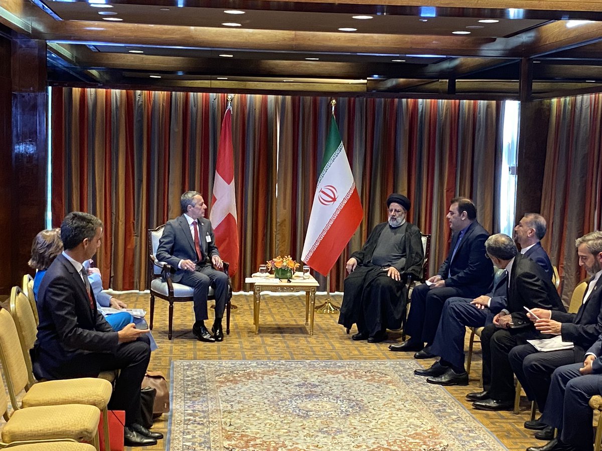 ignaziocassis's tweet photo. Focus of my meeting with Iranian President Ebrahim Raisi: bilateral relations, Switzerland‘s protective power mandate &amp; preserving the Iran nuclear deal #JCPOA. I also expressed my concerns over the death of #MahsaAmini &amp; for the respect of #HumanRights https://t.co/CoRHqAYBfu