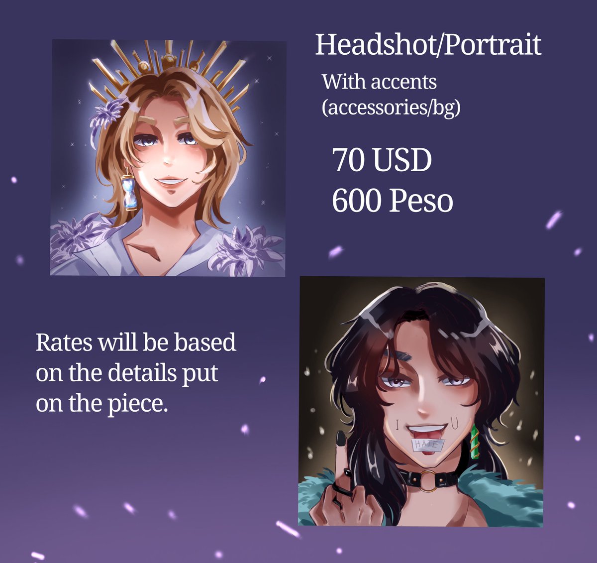 ImFuwarin's tweet photo. Opening for a Headshot/Portrait commissions, payment will be via Paypal (using my guardian's acc) and gcash for peso currency, there will be no adjustments of prices (I need money :,) ) and what is shown below is what I can offer. #commissionsopen #Commission #ArtistOnTwitter https://t.co/6AZzpspe0x