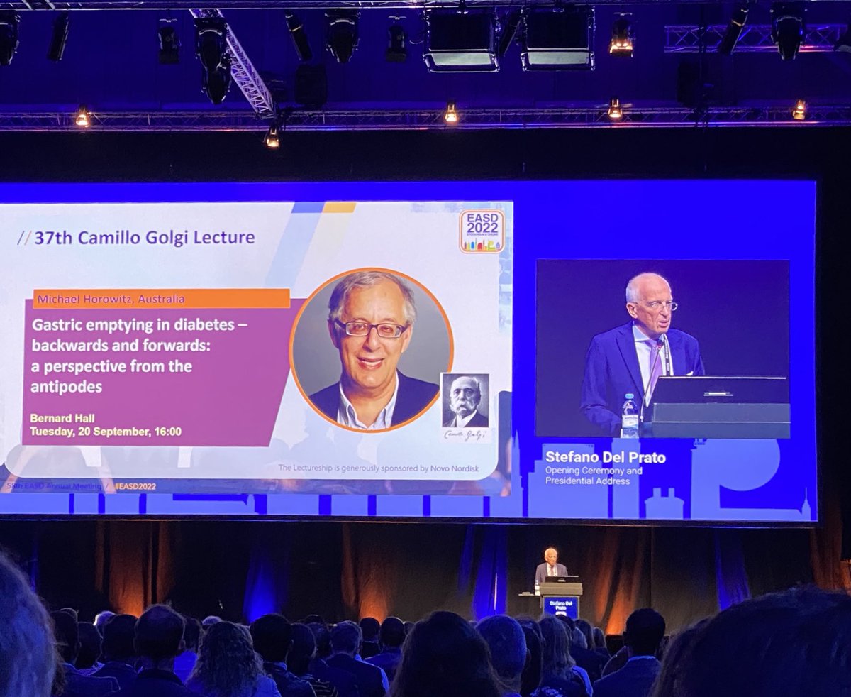 Prof_KL_Jones's tweet photo. Wonderful recognition for Michael Horowitz  - recipient of the Camillo Golgi Award at the EASD meeting. An amazing achievement and well deserved #EASD2022 #michaelhorowitz @CRENutrition https://t.co/uvzKno4IL6