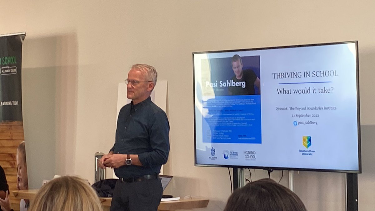 At The Studio school with @pasi_sahlberg Thriving in school / what will it take? Thank you to All Saints, Belinda Provis and Esther Hill for facilitating this event. #systemdesign #schoolleadership #innovation