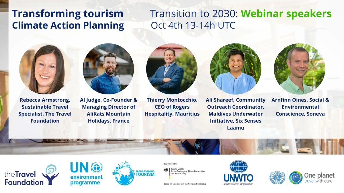 travelTF's tweet image. Introducing our speakers for 4th Oct webinar #climateactionplanning
@RTMatters, @travelTF 
Thierry Montocchio, Rogers Hospitality @verandaresorts @heritageresorts 
Al Judge, @AliKats_MtnHols 
Ali Shareef, @sixsenses 
@ArnfinnO, @soneva 
To register visit buff.ly/3S3d9XB