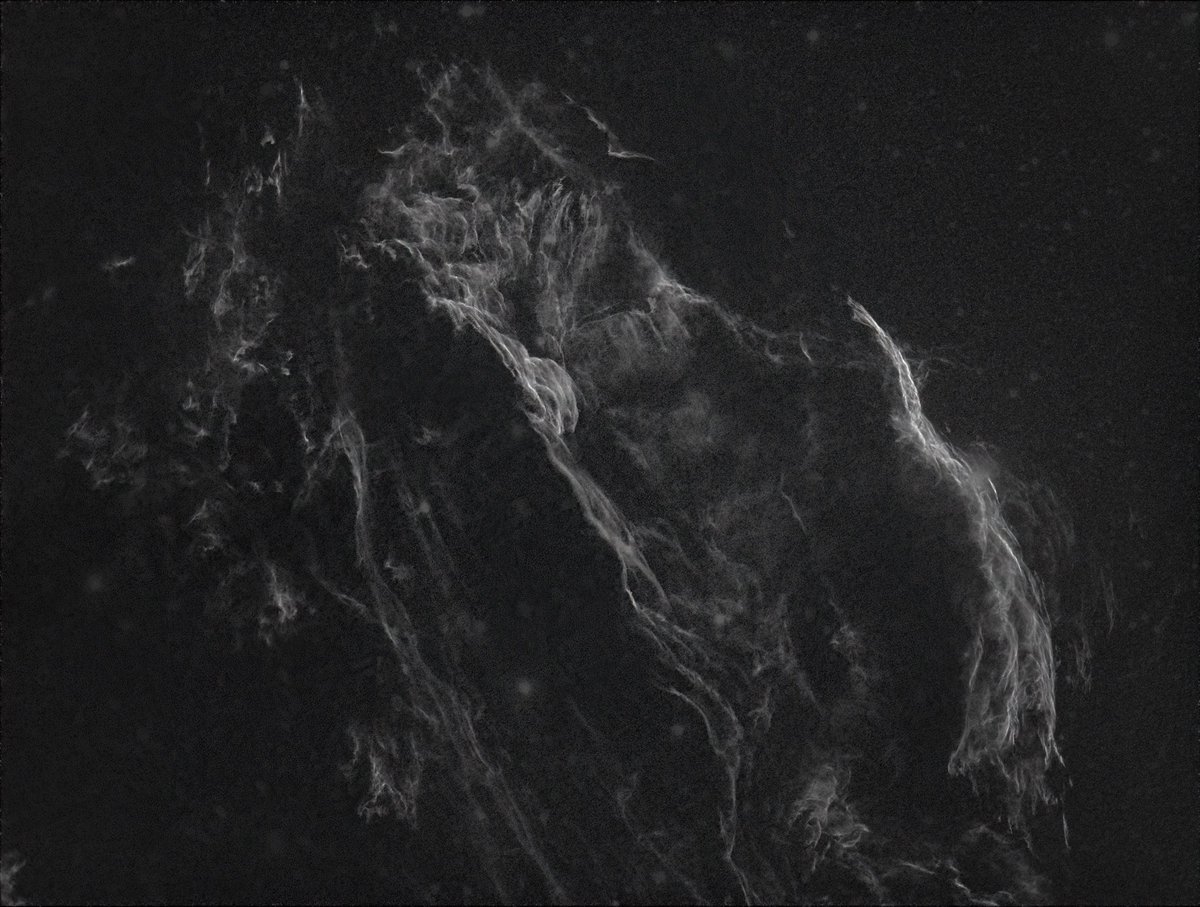 Astrodb3's tweet photo. Someday I’ll finish it. Forgot about the 3ish hours of Oiii I snuck in on the #VeilNebula a while back. #astro #astrophotography #veil #monochrome #UnfinishedBusiness https://t.co/nojIH6yZWb