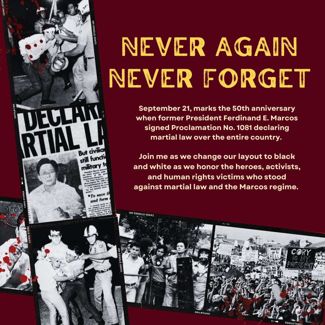 beyondpaiges's tweet photo. ㅤ
                  ㅤ
  ៚ · 📖 | 🎙️ ≡  I encourage everyone to change our layout into black and white as we commemorate the victims and heroes during the Martial Law. 

                  ㅤ https://t.co/unQgrldmIa