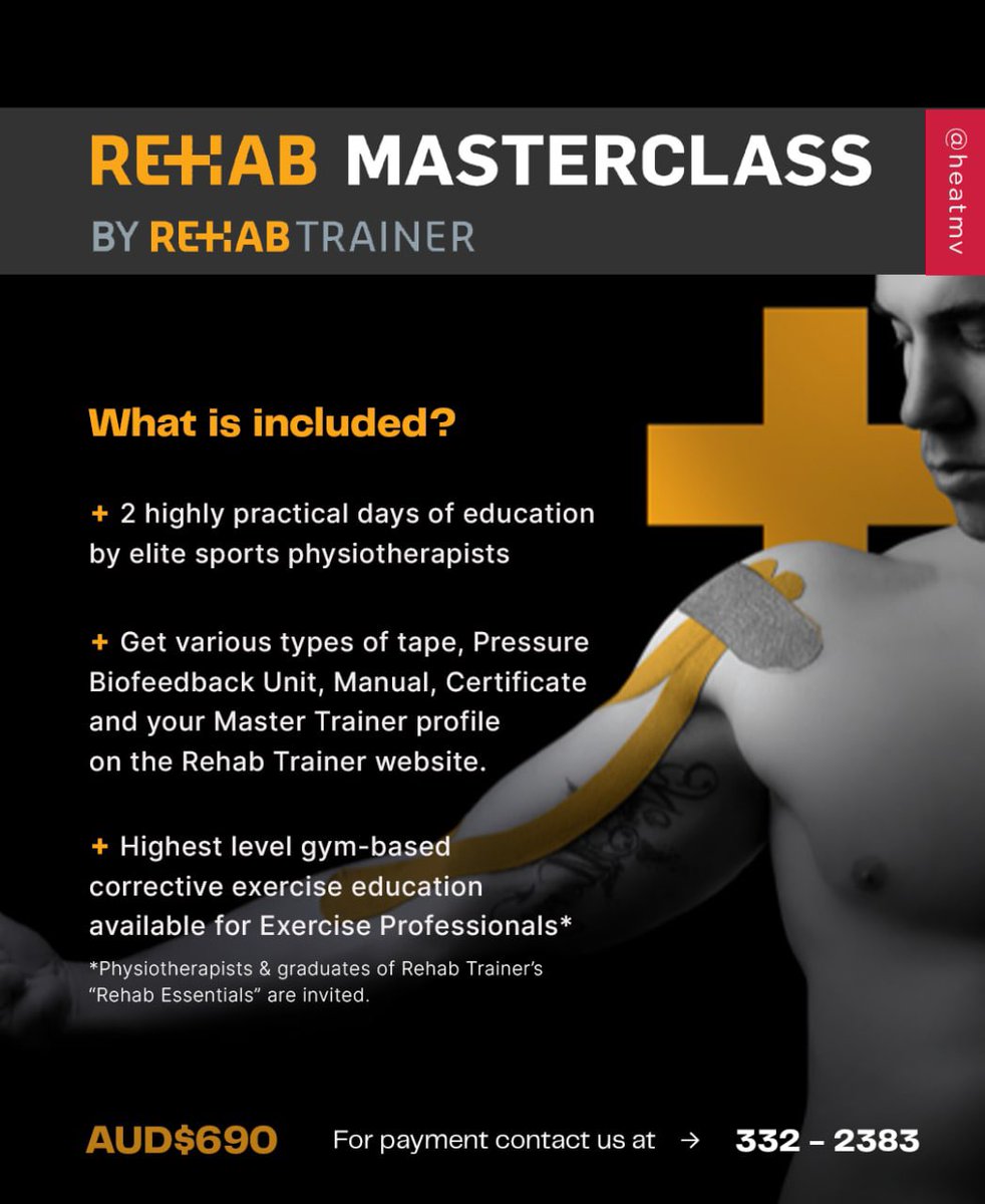 heatmv's tweet photo. Rehab Trainer is back again in Maldives this October, with a Rehab Masterclass. Build on your foundation skills with this 2 day workshop filled with practical education and run by elite sports physiotherapist. 

DM or call us to sign up today! https://t.co/A501uZVQxe