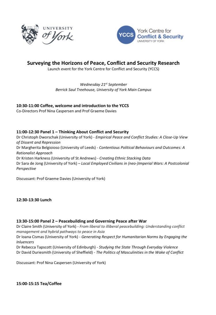 YorkConflict's tweet photo. Very excited to hold our launch event today for the York Centre for Conflict and Security, hearing about research from leading peace and conflict scholars https://t.co/MiLxumJjs4