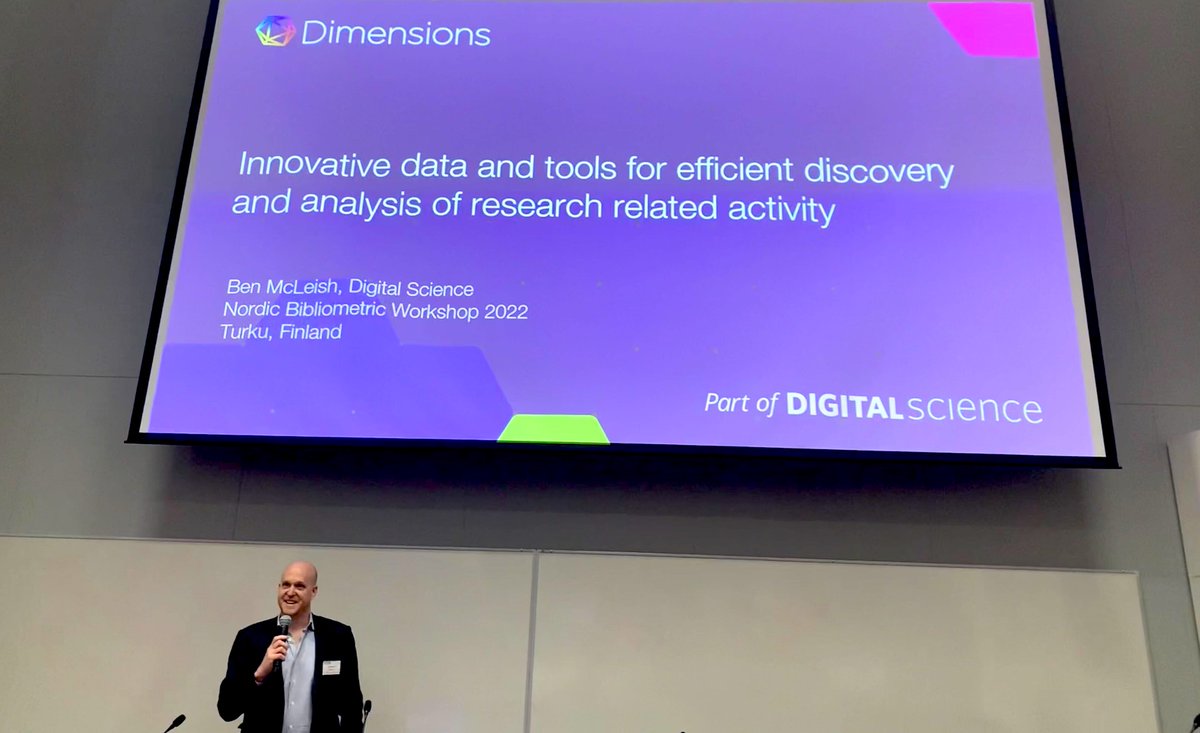 Here's <a href="/BenMcLeish/">.</a> at the Nordic Workshop on Bibliometrics &amp; Research Policy (<a href="/nwb2022/">NWB2022</a>) in Finland!

Digital Science (<a href="/digitalsci/">Digital Science</a>) is a proud sponsor of #NWB2022 and you can find us at the event from 21-23 Sept.

<a href="/DSDimensions/">Dimensions</a>