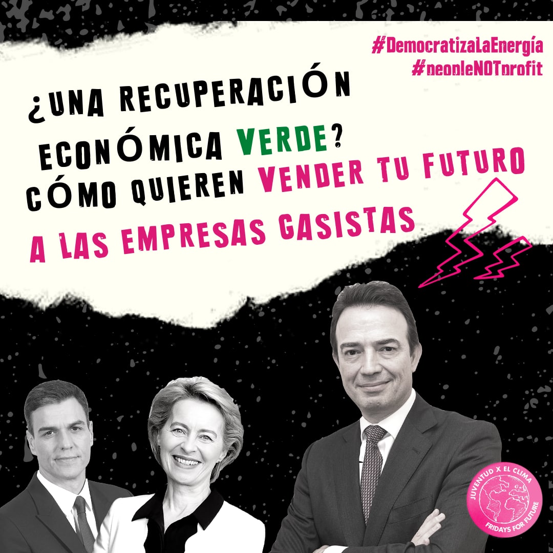 Faltan 2 dias para el dia de Acción Global por el Clima ⏰️

Hoy os hablamos de "la recuperación verde"
Cómo quieren vender nuestro futuro a las empresas gasísticas
🏭😬