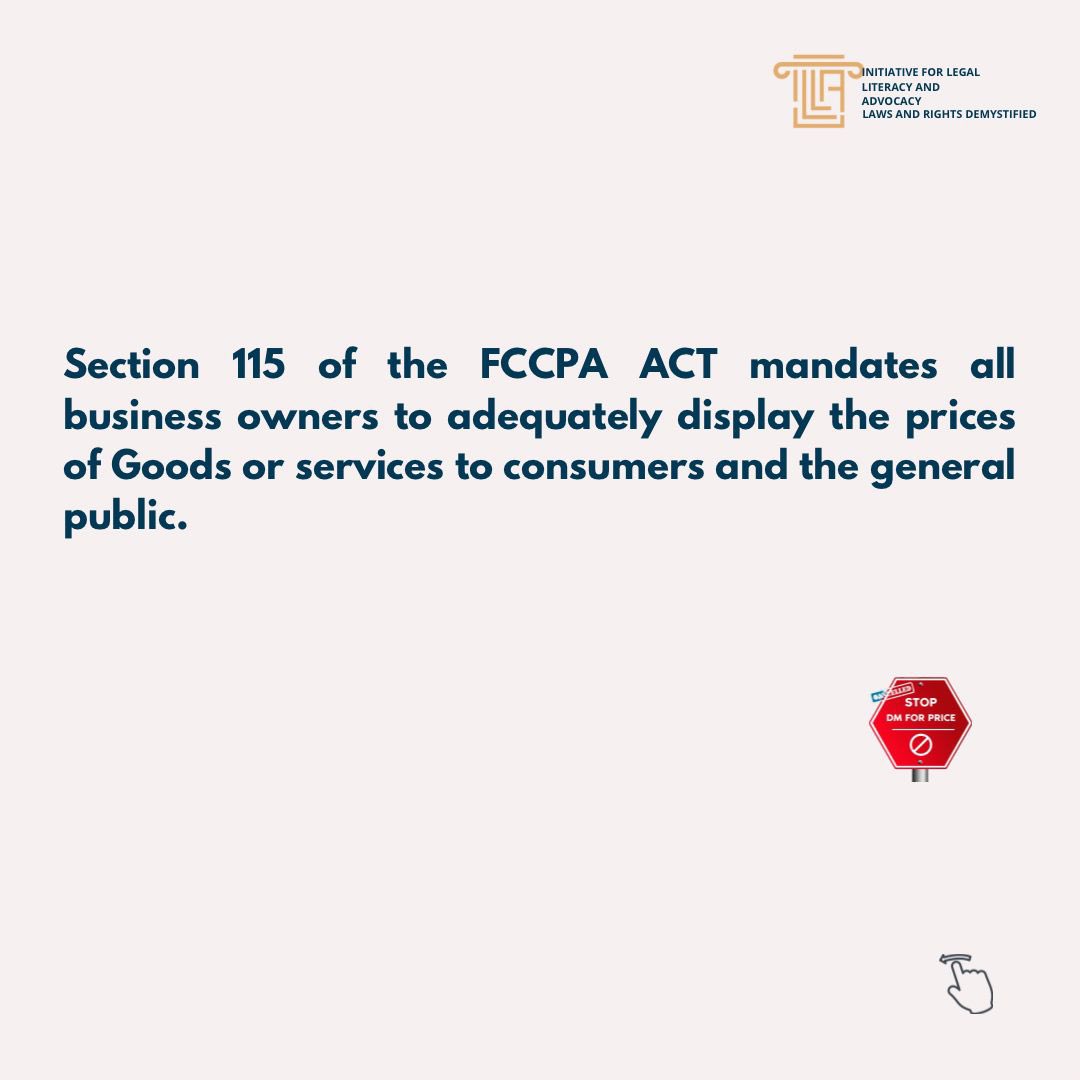 illang_org's tweet photo. Here’s what the Law had to say about the “DM FOR PRICE” culture amongst online vendors. 

Ignorance of the law will not excuse you when the hand of the law is within your terrain.

#ILLAgrace
#legaltips
#knowyourrights
#rightsdemystified https://t.co/WXr066E7Hg