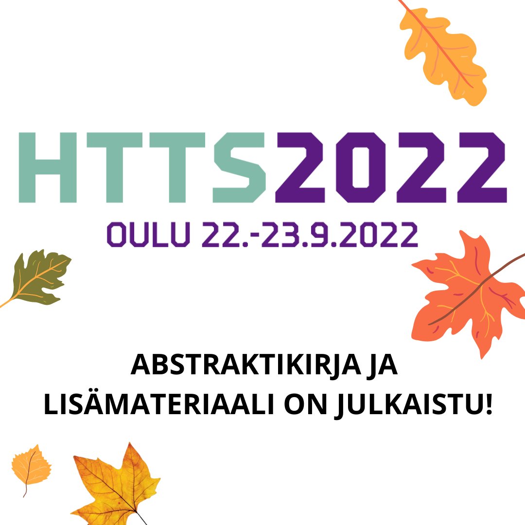 HTTS-konferenssin abstraktikirja sekä lisämateriaali (virtuaaliposteriseinä) on julkaistu. Kannattaa käydä tutustumassa näihin ennakkoon!😎

Nämä löytyvät HTTS-konferenssin nettisivuilta: oulu.fi/fi/abstraktiki…

#HTTS2022 #httsoulu #arcticattitude #hoitotiede