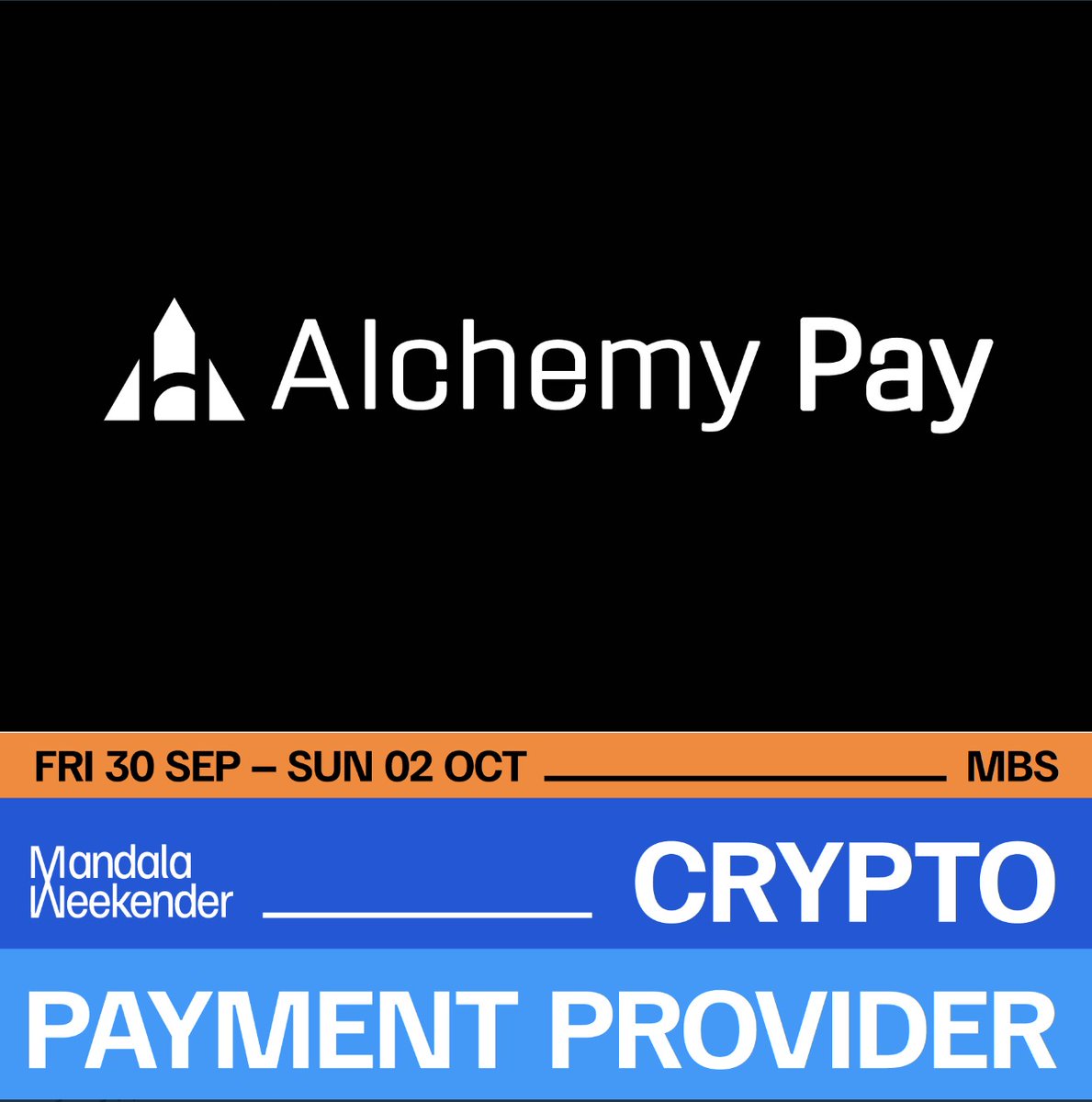 AlchemyPay's tweet photo. .#AlchemyPay is providing crypto payment acceptance to the Mandala Weekender event, during the Singapore Grand Prix weekend!
🔵Read about it on @Binance: https://t.co/GKYppY9XP4
$ACH #stablecoins #cryptopaymentsystem https://t.co/o3yMUlwvud