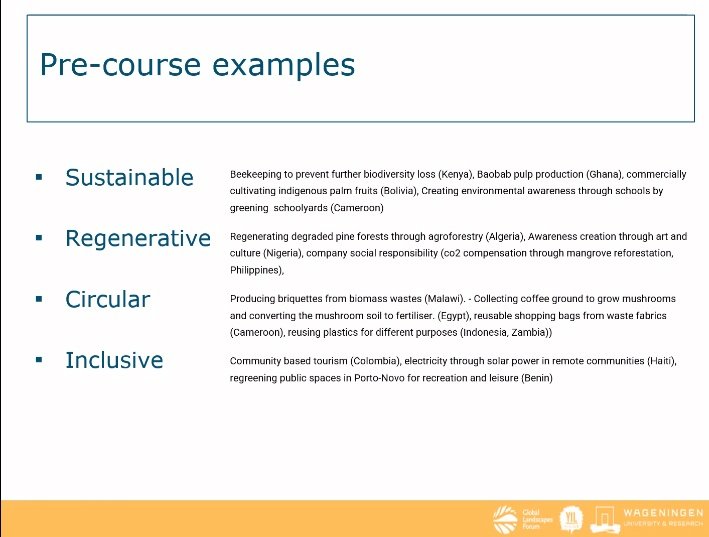 Great time of Learning and sharing on the #Ecopreneurship course by <a href="/WUR_WCDI/">Wageningen Centre for Development Innovation</a> 

Business Case should incorporate measures to deliver #Nature and #Social impact alongside profit for a win-win model of business process delivering #Sustainable solution for people, planet and profit.