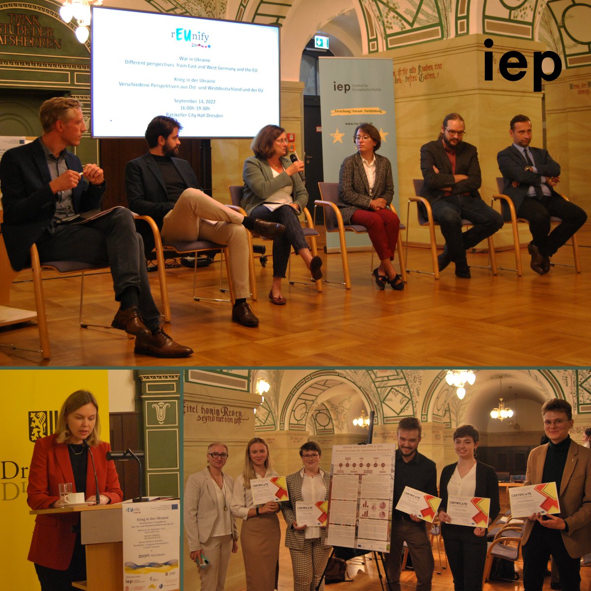 IEP_Berlin's tweet photo. Der Krieg gegen die Ukraine fordert die Solidarität der europäischen Staaten. Jedoch zeigen sich in Deutschland & seinen Nachbarländern verschiedene Perspektiven auf den Krieg und Russland. Dies war Thema der #rEUnify Abschlusskonferenz in Dresden: https://t.co/IPnTWoUAwd https://t.co/YhrTGZ5VGZ