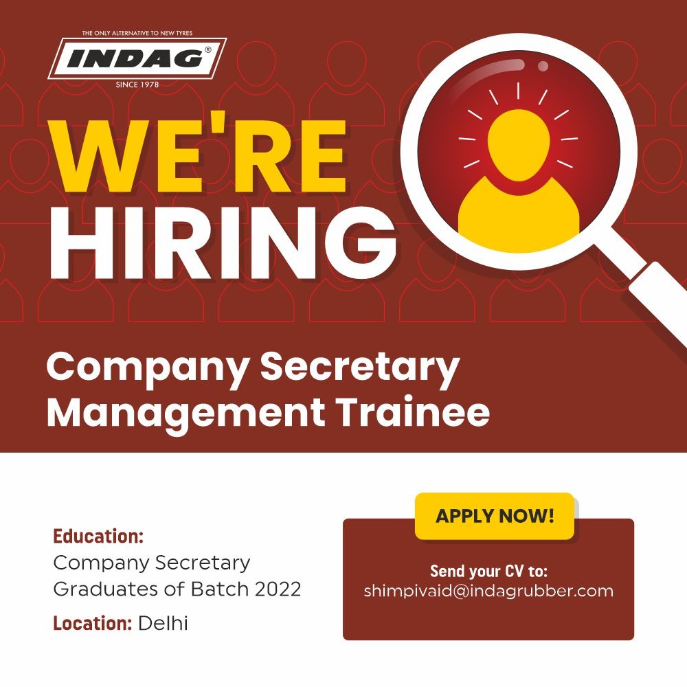 IndagRubber's tweet photo. We are inviting applications for CS Management Trainee who has passed all the Groups of CS Professional examinations.

Candidates who can join immediately will be preferred.

Send your CV to shimpivaid@indagrubber.com

#IndagRubber #hiring #recruitment https://t.co/4SKocffGJD