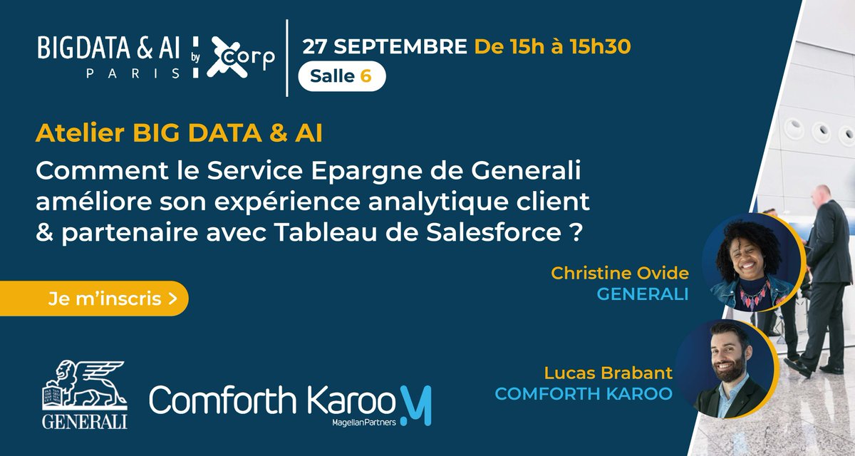 Comforth Easyfront (@comforth_mp) on Twitter photo A l'occasion du salon Big Data & AI, participez à notre talk avec <a href="/generalifrance/">Generali France</a> : "Comment le Service Epargne de Generali améliore son expérience analytique client & partenaire avec Tableau de Salesforce" qui aura lieu le 27 septembre de 15h.
magellan-partners.eu/article/big-da… A l'occasion du salon Big Data & AI, participez à notre talk avec <a href="/generalifrance/">Generali France</a> : "Comment le Service Epargne de Generali améliore son expérience analytique client & partenaire avec Tableau de Salesforce" qui aura lieu le 27 septembre de 15h.
magellan-partners.eu/article/big-da…