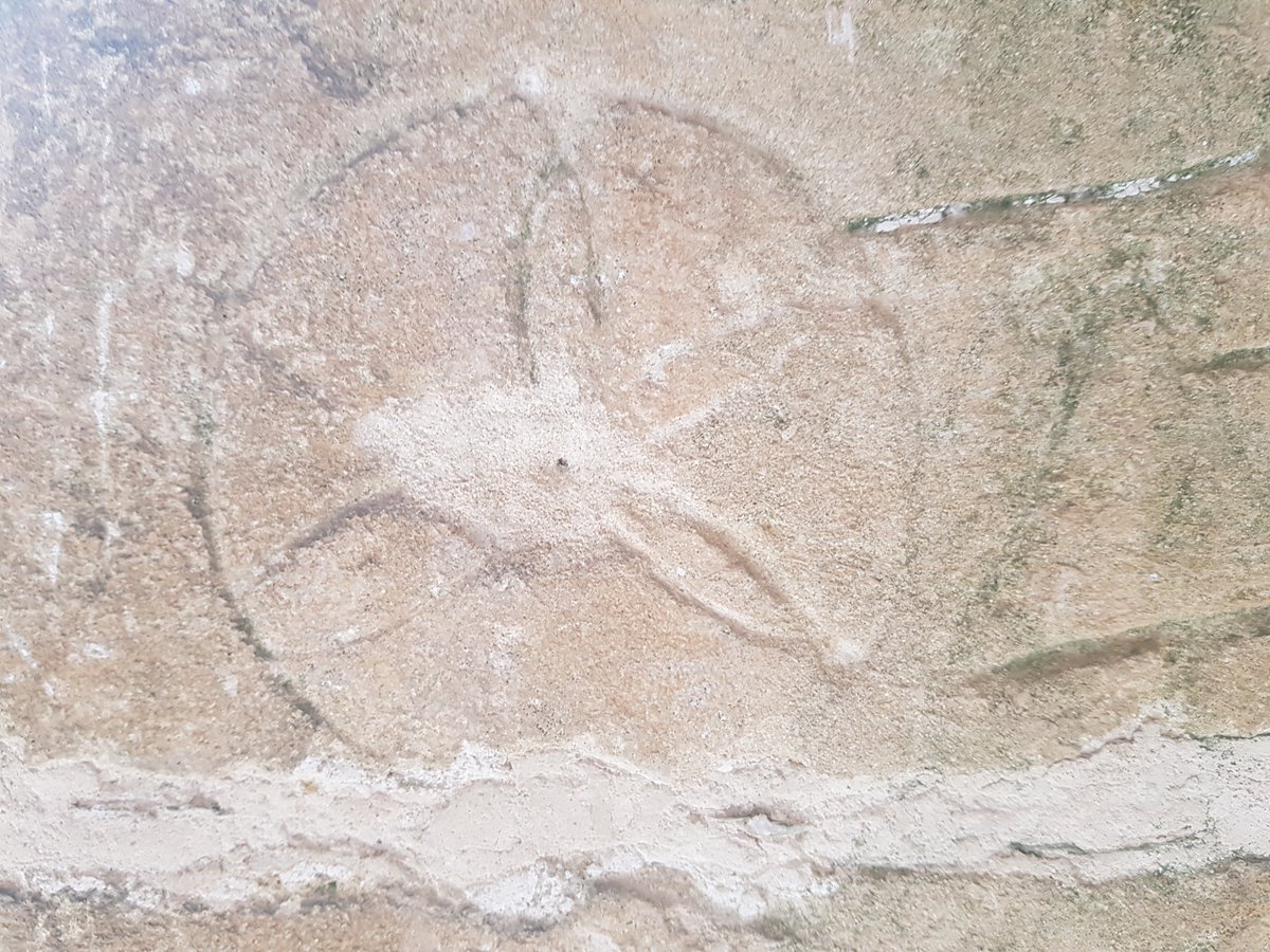 KingJohnsHouse's tweet photo. The historic #Graffiti in our #Medieval upper chamber has been one of our themes for 2022 and so it is interesting looking for graffiti in other places. Here are some familiar markings in the porch of #Dyrham Church. #KJHconnections #TheTwitterMouseOnTour https://t.co/wV91YAzD46