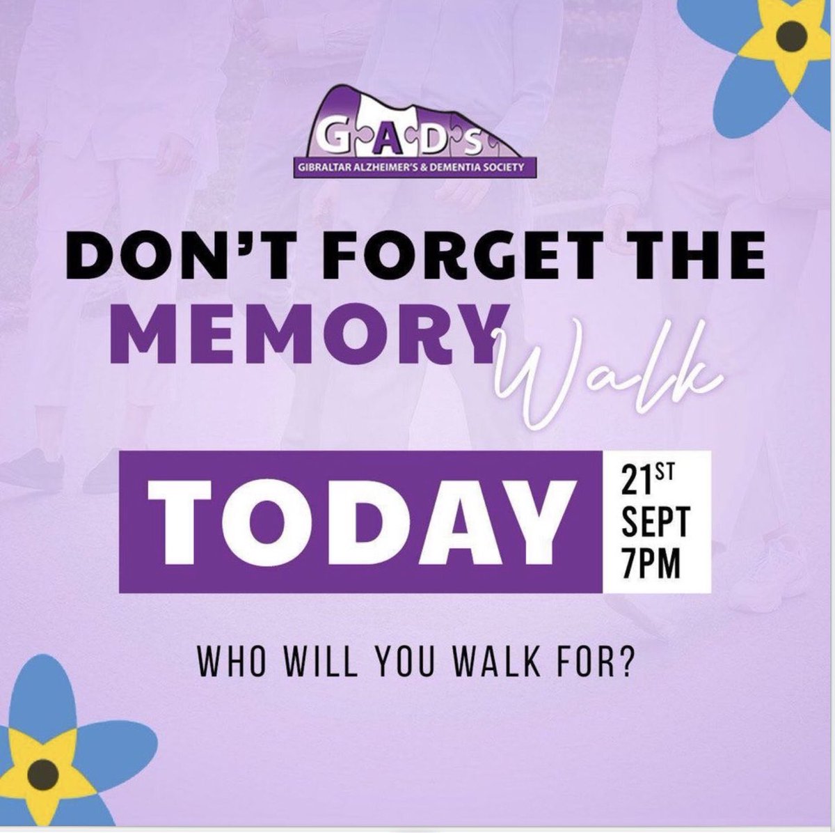 Join us today on #WorldAlzheimersDay 💜 at the City Hall. His Worship #MayorofGibraltar will start the walk at 7.00pm - wear purple and show your support to people living with dementia and remember those who are no longer with us #togetherwecandosomuch