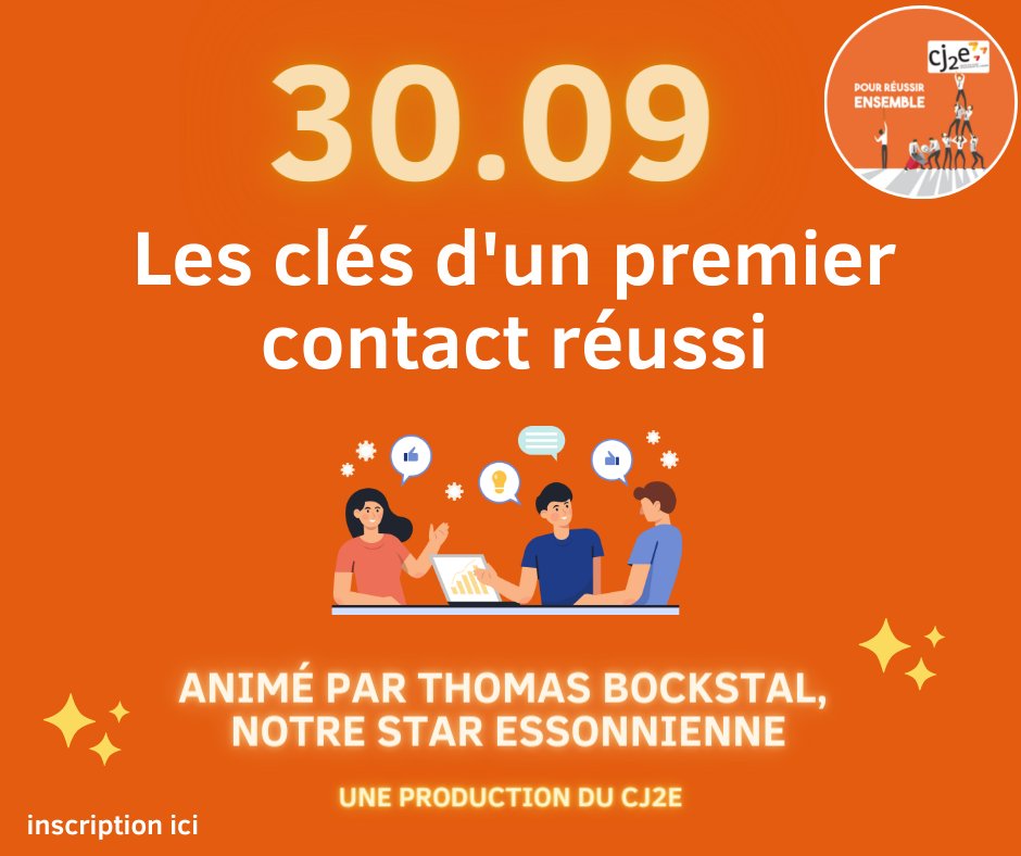📣📣🗓 Ouvrez de nouvelles portes sur votre business grâce aux "Clés d'un premier contact réussi !!!". Animé par Thomas Bockstal <a href="/Strateliance/">Strateliance</a> , expert en communication &amp; performance commerciale 
Atelier exceptionnellement gratuit 
cj2e.asso.fr/.../les-cles-d…
#entrepreneurs #business