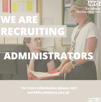 SDHRecruitment's tweet photo. We are holding an admin event on Wednesday 28th September here @SalisburyNHS 3pm - 7pm. Come and meet various departments across the Trust and find out more about the opportunities available for Band 2 and Band 3 positions! For more information, head here: https://t.co/Pk0R9zPxPs https://t.co/FPkBLSuZSb