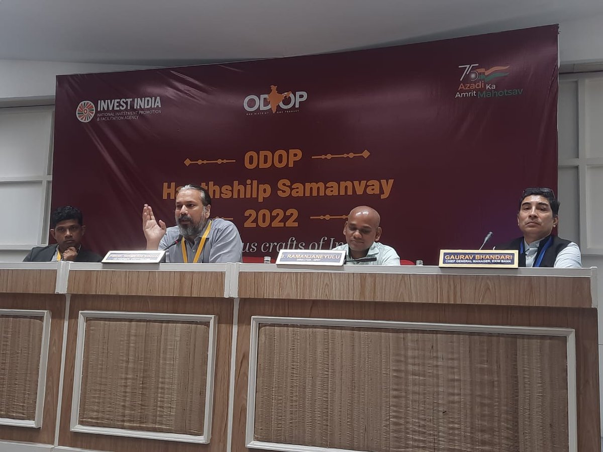 Mr. B. Ramanjaneyulu, Director, <a href="/DPIITGoI/">DPIIT India</a>, Prof. Somesh Singh, Co-Founder, <a href="/craftvillagein/">Craft Village</a>, Mr. Gaurav Bhandari, Chief General Manager, EXIM Bank &amp; Mr. Prasoon Mukharji, Senior VP, New Initiatives, <a href="/AdityaBirlaGrp/">Aditya Birla Group</a>, spoke at ‘How to find the market &amp; financial support?’ panel.