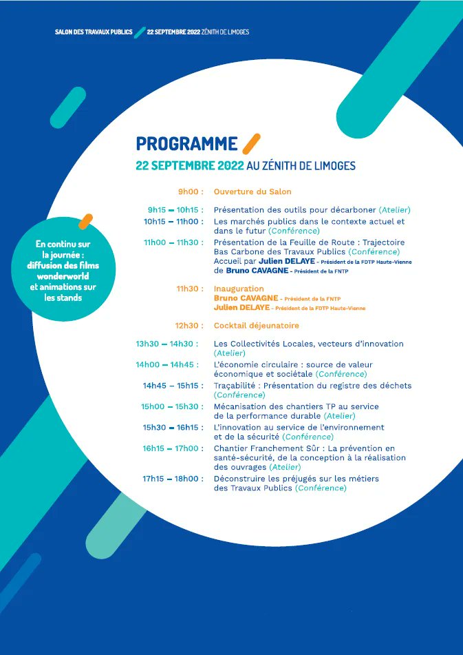 😃 DEMANDEZ LE PROGRAMME 😃 

📍 Salon des Travaux Publics : 22 septembre au Zenith de Limoges. 

Toute l'équipe vous donne rdv demain pour l'ouverture du premier Salon des TP de Limoges.

Les inscriptions sont encore possibles alors n'hésitez plus : frtpna.fr/salon