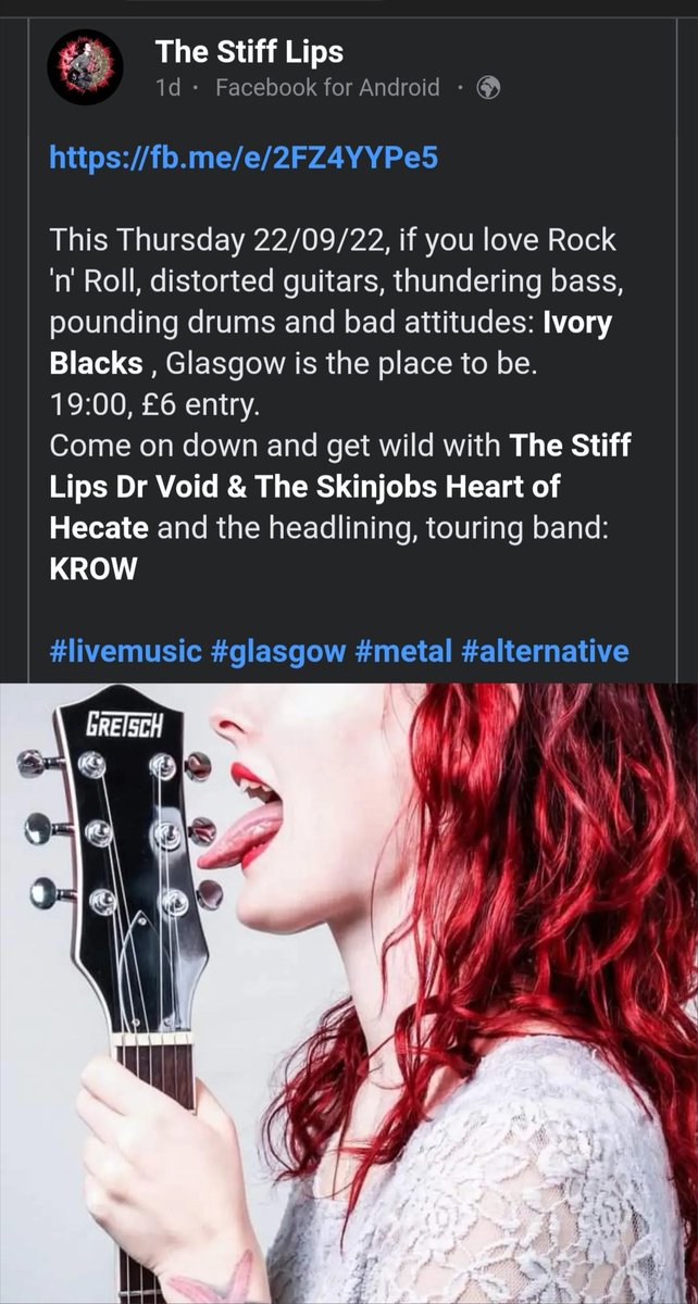 Tomorrow we're playing @Ivoryblacks!!!
Big lineup with The Stiff Lips, Dr. Void & The Skinjobs and Heart of Hecate!

#Glasgow #Gigs #Metal #womeninmetal #Krow #music #industrial #womeninmusic #livemusic #livegigs #metalhead #metalmaenads #witchesinmusic