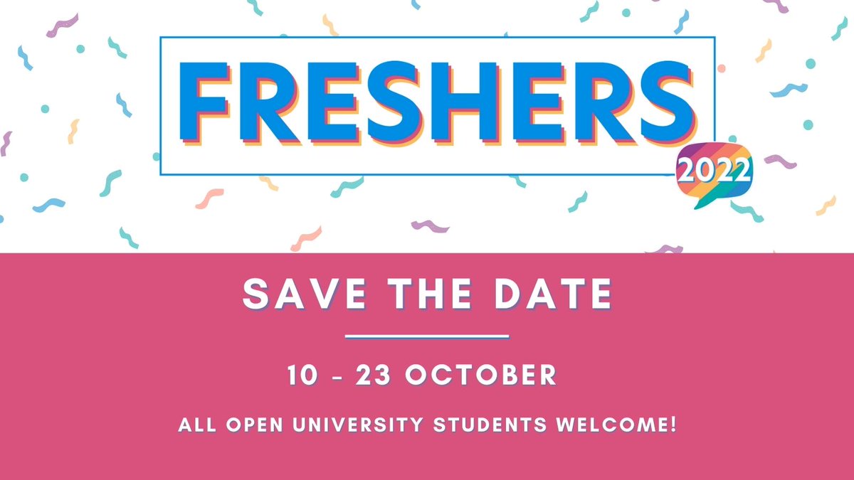 OUstudents's tweet photo. New Freshers dates announced! Freshers Fortnight will take place on 10 - 23 October. Programme and microsite to be announced next week!

#OpenUniversity #Freshers #OUstudents #new2OU #back2OU #OUStudentsFreshers22 https://t.co/gcnbJtf77G
