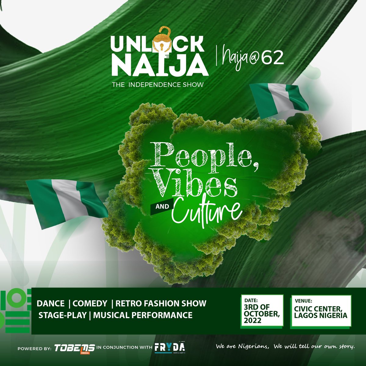 tobemsmedia's tweet photo. We are pleased to present the second edition of the Unlock Naija Independence show.

Keep your calendars locked for the 𝟑𝐫𝐝 𝐨𝐟 𝐎𝐜𝐭𝐨𝐛𝐞𝐫, 𝟐𝟎𝟐𝟐 𝐚𝐭 𝐭𝐡𝐞 𝐂𝐢𝐯𝐢𝐜 𝐂𝐞𝐧𝐭𝐞𝐫, 𝐕𝐢𝐜𝐭𝐨𝐫𝐢𝐚 𝐈𝐬𝐥𝐚𝐧𝐝, 𝐋𝐚𝐠𝐨𝐬. https://t.co/gd5GgbLlsU