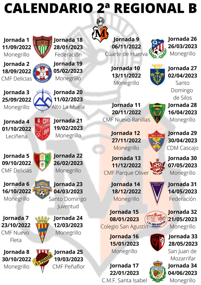 CALENDARIO 2ª REGIONAL B

Os dejamos el calendario para que sigáis de cerca al equipo, tanto en los partidos que juguemos en casa como en los que juguemos fuera.

#MonegrilloTeQuiero