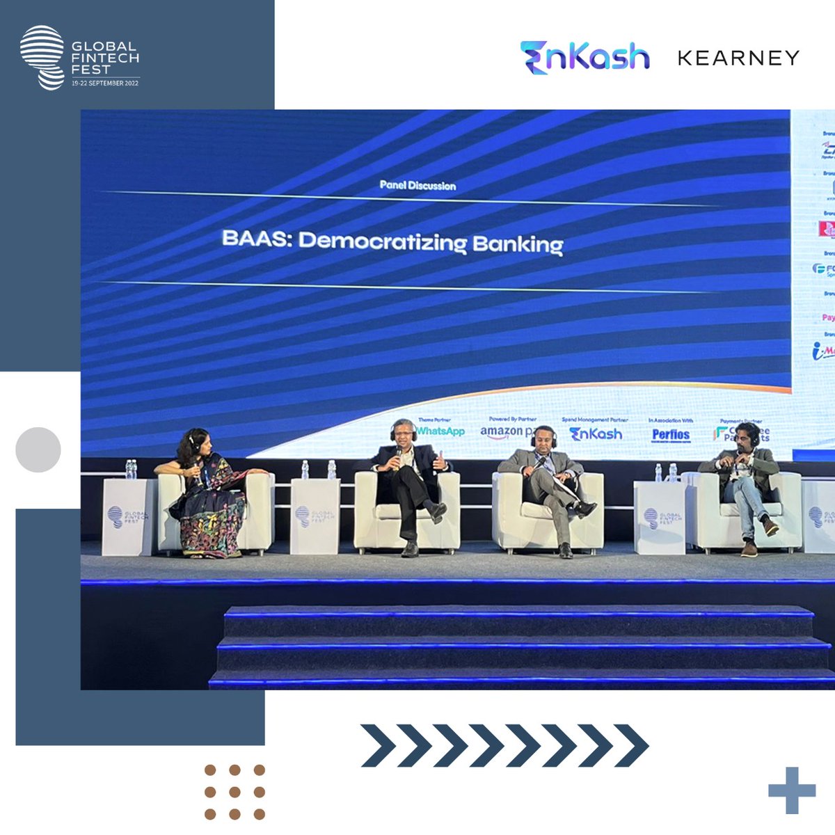 EnKashBusiness's tweet photo. Our co-founder @ystyagi in conversation with Aishwarya Jaishankar of Hyperface, @ajayrajan5 of @YESBANK &amp; Ganesh Ananthanarayanan of @airtelbank at #GFF2022, talking about the role of #tech &amp; #BaaS in democratizing the #banking sector in India and what lies ahead.
#EnKashAtGFF https://t.co/xuCybCOH1S