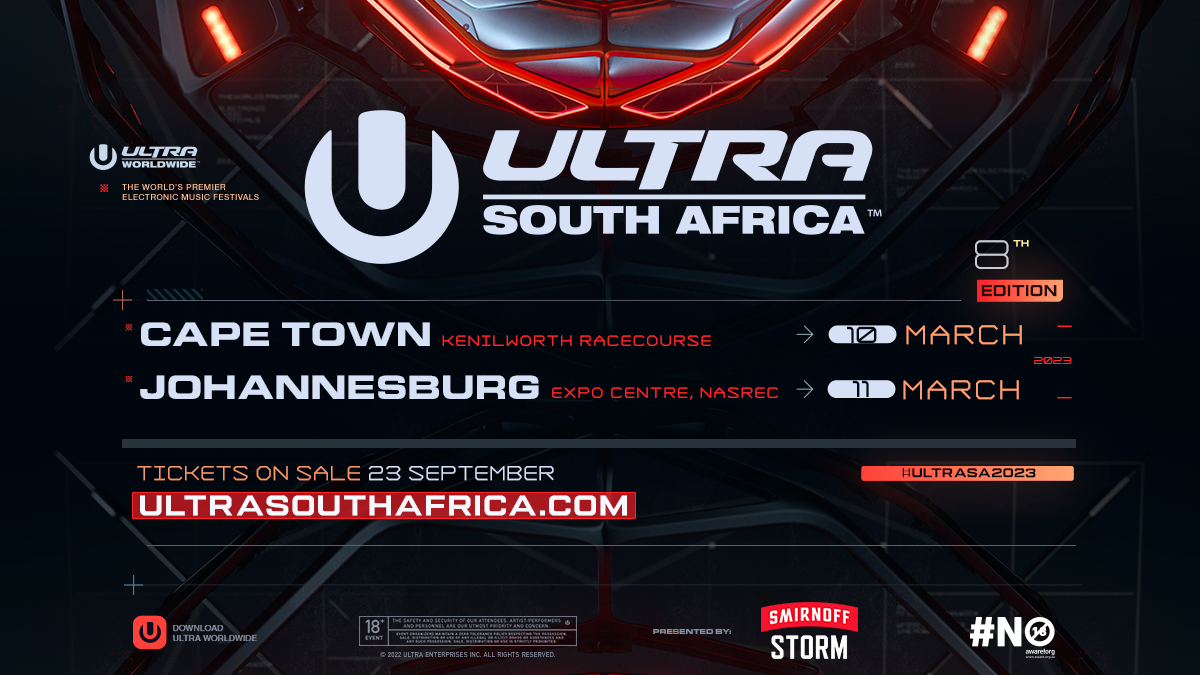 UltraSA's tweet photo. South Africa’s largest electronic music festival returns in 2023 🇿🇦

Friday, 10 March - Kenilworth Racecourse, CPT
Saturday, 11 March - Expo Centre, Nasrec, JHB

Ticket sales open on Friday, 23 September only at https://t.co/cladyK8z59

#UltraSA2023 presented by #SmirnoffStorm https://t.co/5qg9UTCnwy