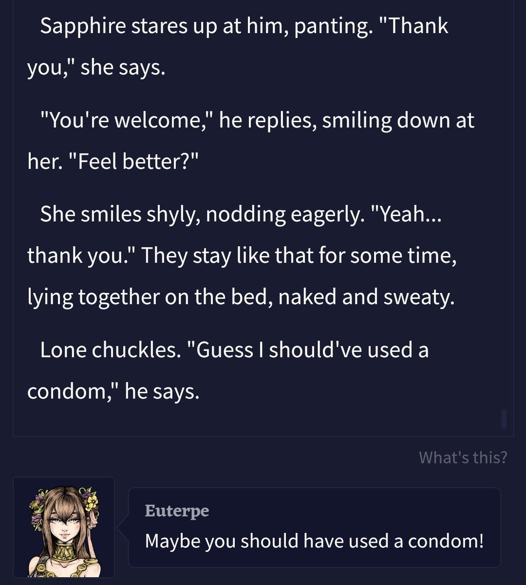 lonecetera's tweet photo. I was curious and wanted to see if it'd work and...
NOVEL AI'S COMPANION IS FUCKING HILARIOUS https://t.co/Pqv6l38wY3