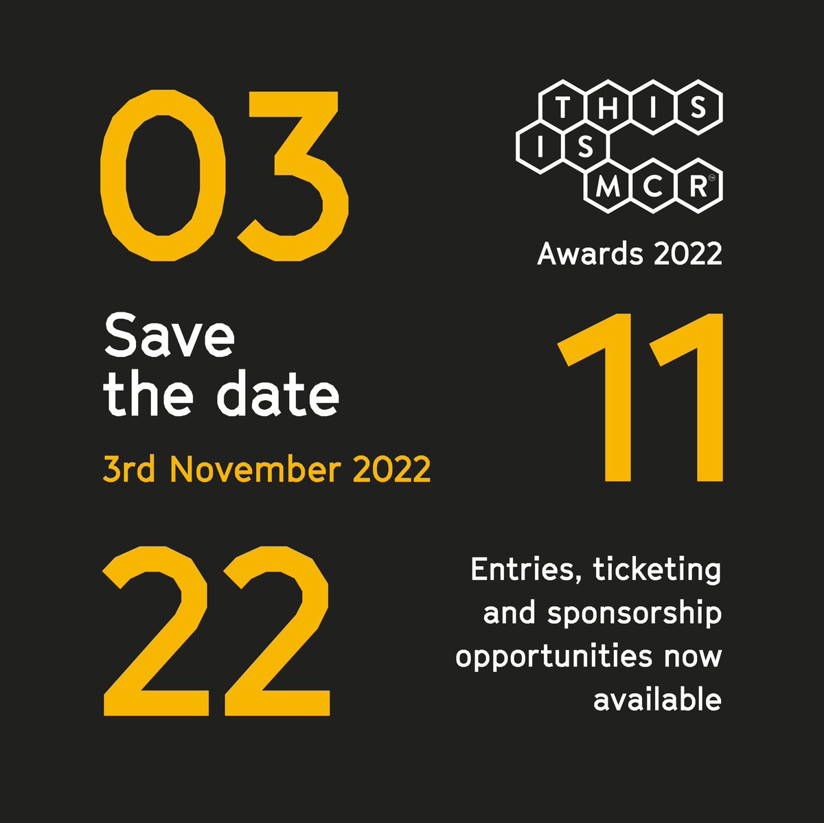 thisismcrawards's tweet photo. Save the date! 🗓 This is Manchester  returns to celebrate Manchester’s best &amp; brightest on the 3rd Nov. 

Join us for a fantastic evening of talent, culture &amp; entertainment. We have a very limited amount of tables remaining. Contact our team at events@thisismanchesterawards.com https://t.co/89MEdDCCDs