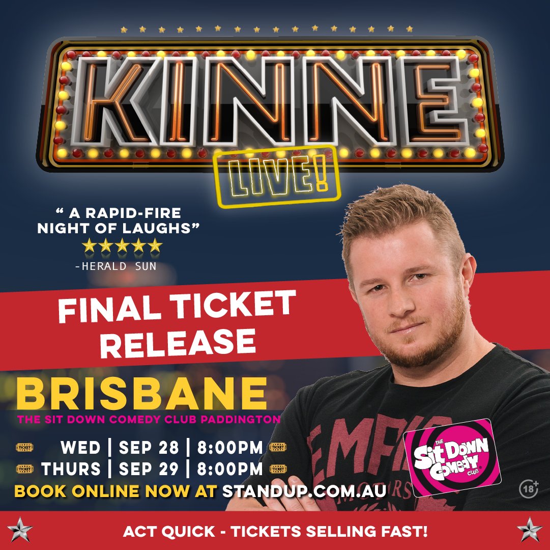 The Sit Down Comedy Club (@sitdownclub) on Twitter photo FINAL TICKET RELEASE for the <a href="/TroyKinne/">Troy Kinne</a> shows at the Paddo (28 & 29 SEP). Once they're gone they're gone!
Grab those tickets here -> standup.com.au FINAL TICKET RELEASE for the <a href="/TroyKinne/">Troy Kinne</a> shows at the Paddo (28 & 29 SEP). Once they're gone they're gone!
Grab those tickets here -> standup.com.au