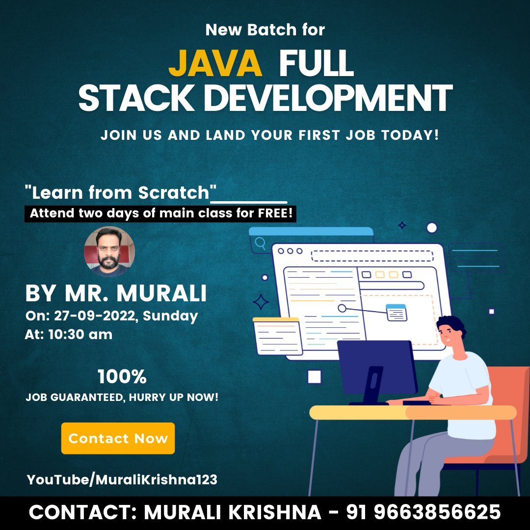 vmurali100's tweet photo. Are you looking for a job as a developer? ๐ป
Join New Batch For Java Full Stack Development and land your first job today!
#webdevelopment #webdev #webdeveloper #javascript #backenddeveloper #nodejs #androiddeveloper #javascriptdeveloper #forntenddeveloper #javadeveloper https://t.co/2k4ynrGsUK