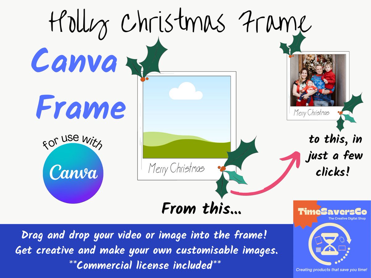 Such a cute way to display your #Christmasphotos this year! Use our Canva frame to drag and drop any picture into the frame, instantly creating your new clipart image. Then download and print, it's that easy! #canvaframes #etsy #canvafree #canvatutorial etsy.com/uk/TimeSaversC…