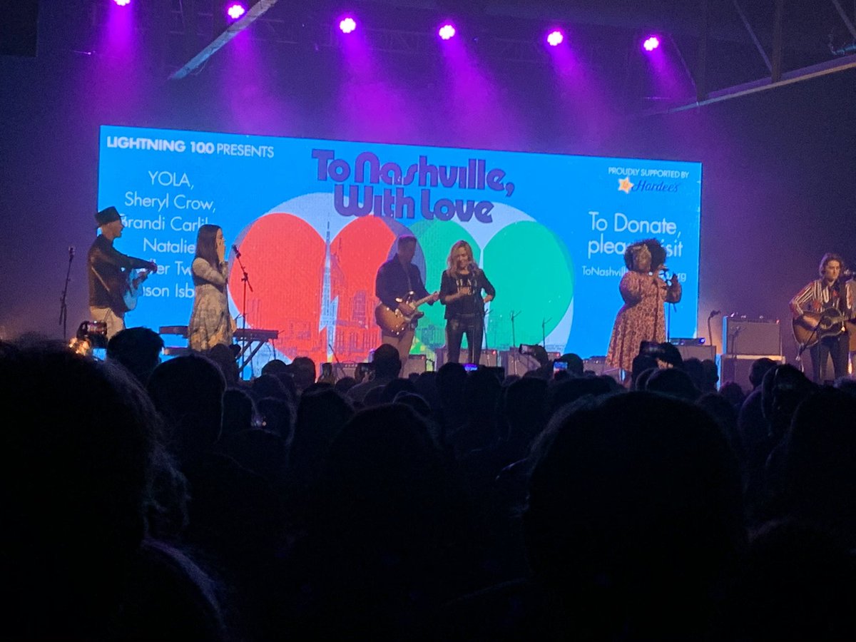 ProvoloneDr's tweet photo. Absolute iconic night moments before #covid changed the world. One last show of the Nashville music industry showing community love for #tornadorelief. Honored to be in attendancce @JasonIsbell @amandashires @SherylCrow @brandicarlile @iamyola @nataliehemby @danauerbach https://t.co/oZL7poCF8e