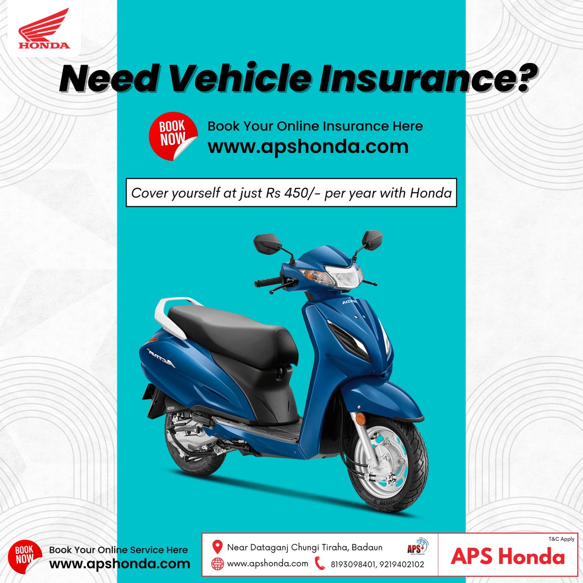 HondaAps's tweet photo. Looking for a 2-Wheeler vehicle Insurance?

APS Honda is providing the best vehicle insurance for your vehicle. Call APS Honda Expert Team, we will help you OR Book your online insurance here https://t.co/Hk9pSDuqyv

Call : 8193098401, 9219402102 https://t.co/elkrKDI2YO