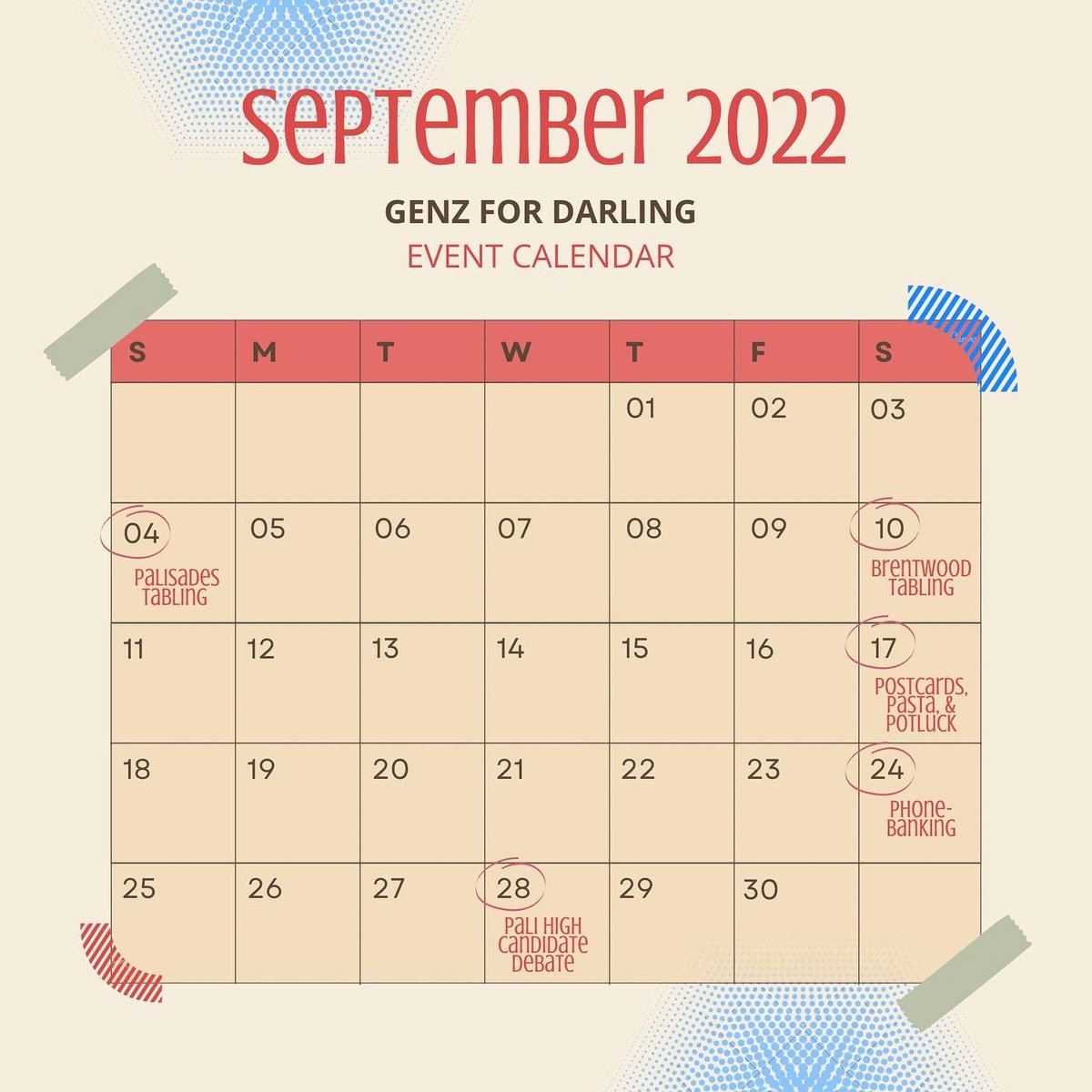 GenZForDarling's tweet photo. event calendar is out🥳!! Dm us for deats https://t.co/2S8cqx3YH7