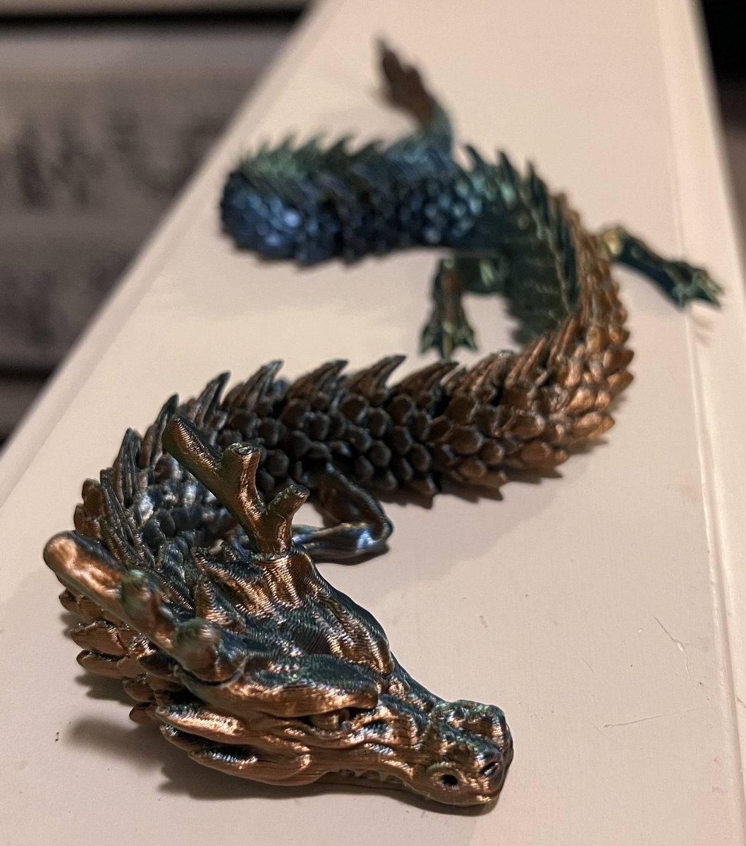 feistykitty's tweet photo. Today’s print, another #Mcgybeer #ArticulatedDragon in #ovv3d #TriColorSilk in green/blue/orange
Started on @MakerDeck this morning, but my stream dropped before it finished https://t.co/4FlJlfE7UX